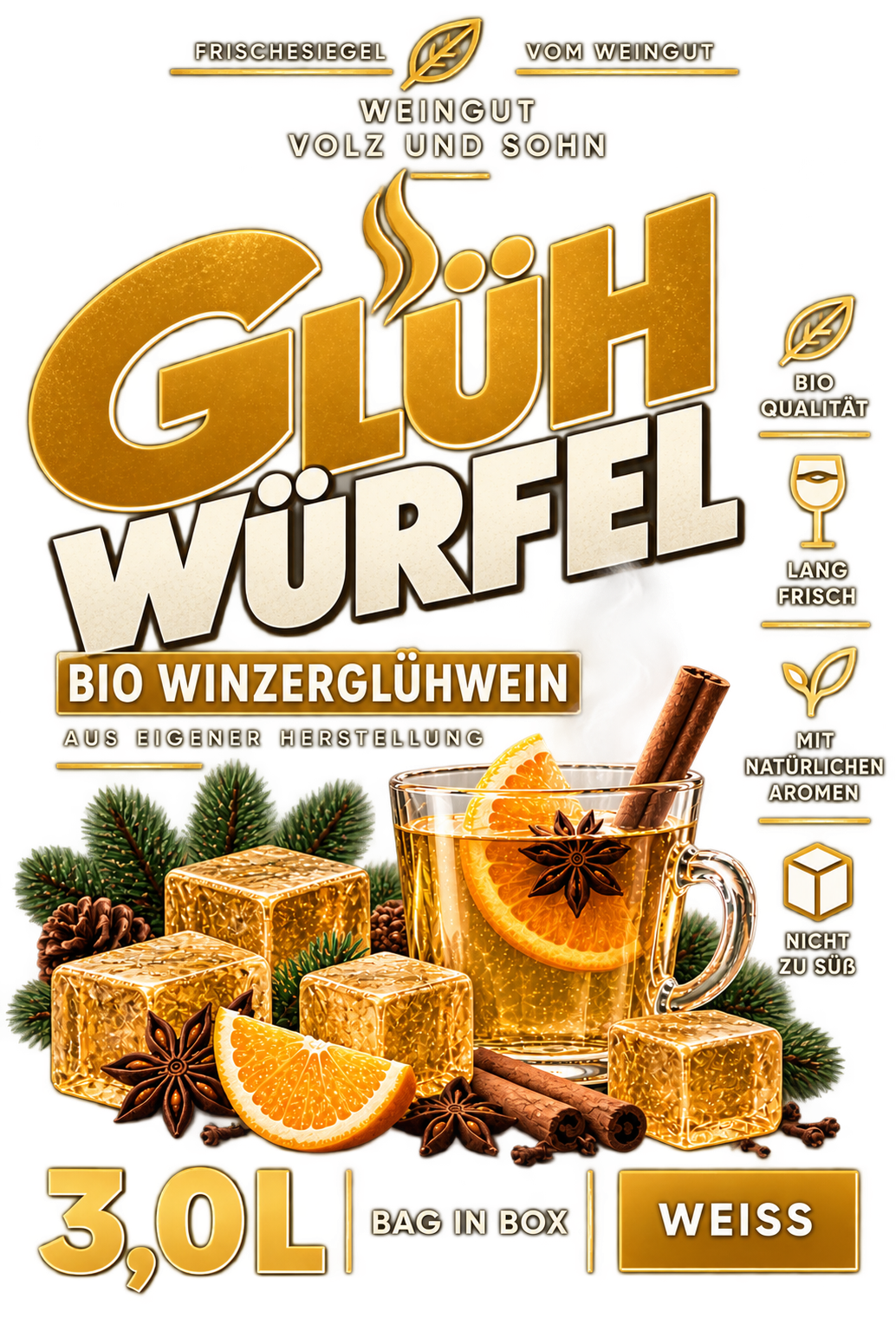 Originaletikett des GLÜHWÜRFEL Weiß